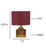 Maroon  Shade Table Lamp With Wood Base