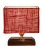 Maroon  Shade Table Lamp With Wood Base