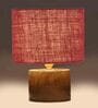 Maroon  Shade Table Lamp With Wood Base