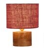 Maroon  Shade Table Lamp With Wood Base