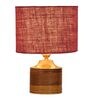 Maroon  Shade Table Lamp With Wood Base
