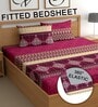 Maroon 180 TC Abstract Cotton Fitted Double Bedsheet 2 Pillow covers