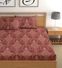 Maroon 180 TC Floral Cotton Fitted Double Bedsheet 2 Pillow covers