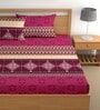 Maroon 180 TC Abstract Cotton Fitted Double Bedsheet 2 Pillow covers