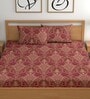 Maroon 180 TC Floral Cotton Fitted Double Bedsheet 2 Pillow covers