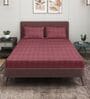 Maroon 280 TC Glace Cotton Fitted Bedsheet With Embossed Leaf Pattern