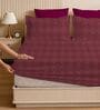 Maroon 280 TC Glace Cotton Fitted Bedsheet With Embossed Leaf Pattern