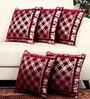 Maroon Abstract Chenille  16 X 16 Inches Cushion Cover (Set of 5)