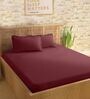 Maroon 210TC Cotton stripe 1 Super King Bedsheet with 2 Pillow Covers