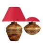 Maroon Cotton Fabric Shade Cromwell Large Natural Carved Wood Table Lamp With Brown Base