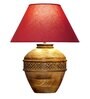 Maroon Cotton Fabric Shade Cromwell Large Natural Carved Wood Table Lamp With Brown Base