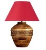 Maroon Cotton Fabric Shade Cromwell Large Natural Carved Wood Table Lamp With Brown Base