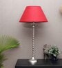 Modern Maroon Cotton Shade Night Lamp With Mild Steal Base