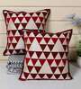 Maroon Geometric Cotton 16 x 16 Inches Cushion Covers (Set of 2)