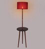 Royal Maroon Cotton Shade Shelf Floor Lamp With MDF Base