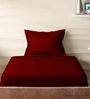 Maroon Cotton Solid 210TC Plain Single Bedsheet with 1 Pillow Cover
