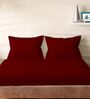 Maroon Cotton Solid 210TC Plain Super King Bedsheet with 2 Pillow Covers