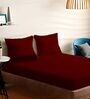 Maroon Cotton Solid 210TC Plain Super King Bedsheet with 2 Pillow Covers