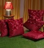 Maroon Textured Polyester 16 x 16 Inch Embroidered Cushion Covers (Set of 5)