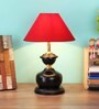Maroon Fabric Shade Table Lamp with Black Base