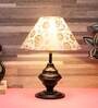 Maroon Fabric Shade Table Lamp With Black Base