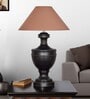 Maroon Fabric Shade Table Lamp with Wood Base