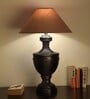 Maroon Fabric Shade Table Lamp with Wood Base