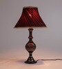 Emphasis Maroon Fabric Shade Table Lamp With Brass Base