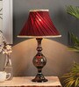 Emphasis Maroon Fabric Shade Table Lamp With Brass Base