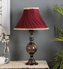 Emphasis Maroon Fabric Shade Table Lamp With Brass Base