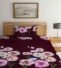Maroon Floral 210 TC Poly Cotton Single Bed Sized Bed Sheets With 1 Pillow Cover