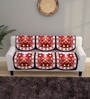 Maroon Floral Polyester 5 Seater Sofa Cover