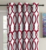 Maroon Floral Polyester 5Ft Semisheer Eyelet Window Curtains (Set Of 2)