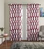 Maroon Floral Polyester 9Ft Semisheer Eyelet Door Curtains (Set Of 2)