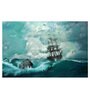Boat In Strom In Maroon Canvas Framed Art Print (33 x 21 Inches)