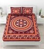 Maroon Traditional 120 TC Cotton Queen Sized Bedsheet with 2 Pillow Cover