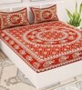 Maroon Traditional 120 TC Cotton Queen Sized Bedsheet with 2 Pillow Cover