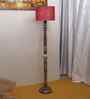 Maroon Jute Wooden Floor Lamp