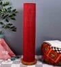 Maroon Jute Parchment Shade Column Floor Lamp With Wood Base