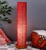 Maroon Jute Parchment Shade Column Floor Lamp With Wood Base