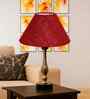 Maroon Jute Table Lamp With G Metal & Wood  Base 10X15 Inches