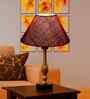 Maroon Jute Table Lamp With G Metal & Wood  Base 10X15 Inches