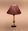 Maroon Jute Table Lamp With G Metal & Wood  Base 10X15 Inches