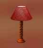 Maroon Jute Table Lamp With G Wood  Base 10X19 Inches