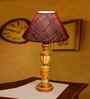 Maroon Jute Table Lamp With G Wood  Base 10X19 Inches