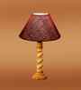 Maroon Jute Table Lamp With G Wood  Base 10X19 Inches
