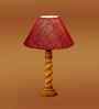 Maroon Jute Table Lamp With G Wood  Base 10X19 Inches