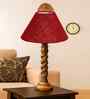 Maroon Jute Table Lamp With G Wood  Base 10X19 Inches