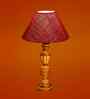 Maroon Jute Table Lamp With G Wood  Base 10X19 Inches