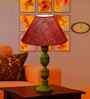 Maroon Jute Table Lamp With G Wood  Base 10X19 Inches